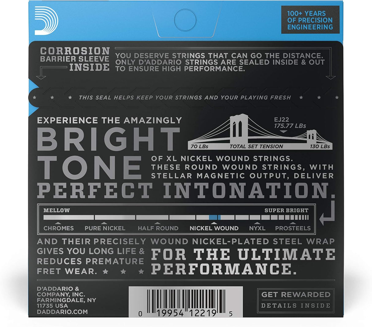D'Addario EJ22 XL Nickel Wound Electric Guitar Strings - .013-.056 Jazz Medium Wound 3rd