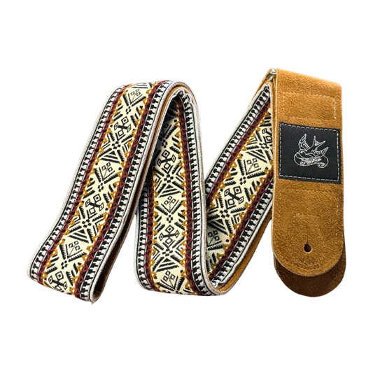 Jaykco White, Brown, and Black - Woven Suede Guitar Strap