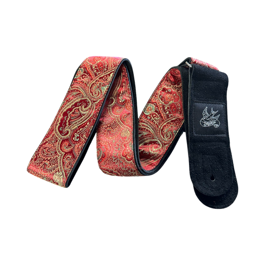 Jaykco Red and Gold Paisley - Woven Suede Guitar Strap