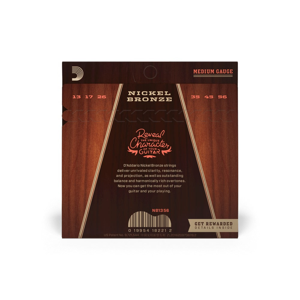 D'Addario NB1356 Nickel Bronze Acoustic Guitar Strings - .013-.056 Medium