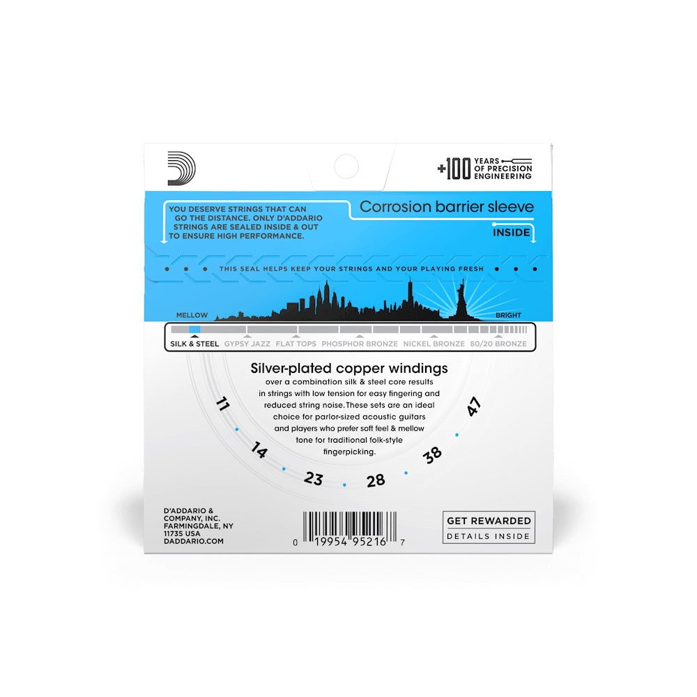 D'Addario EJ40 Silk & Steel Acoustic Guitar Strings - .011-.047 Light