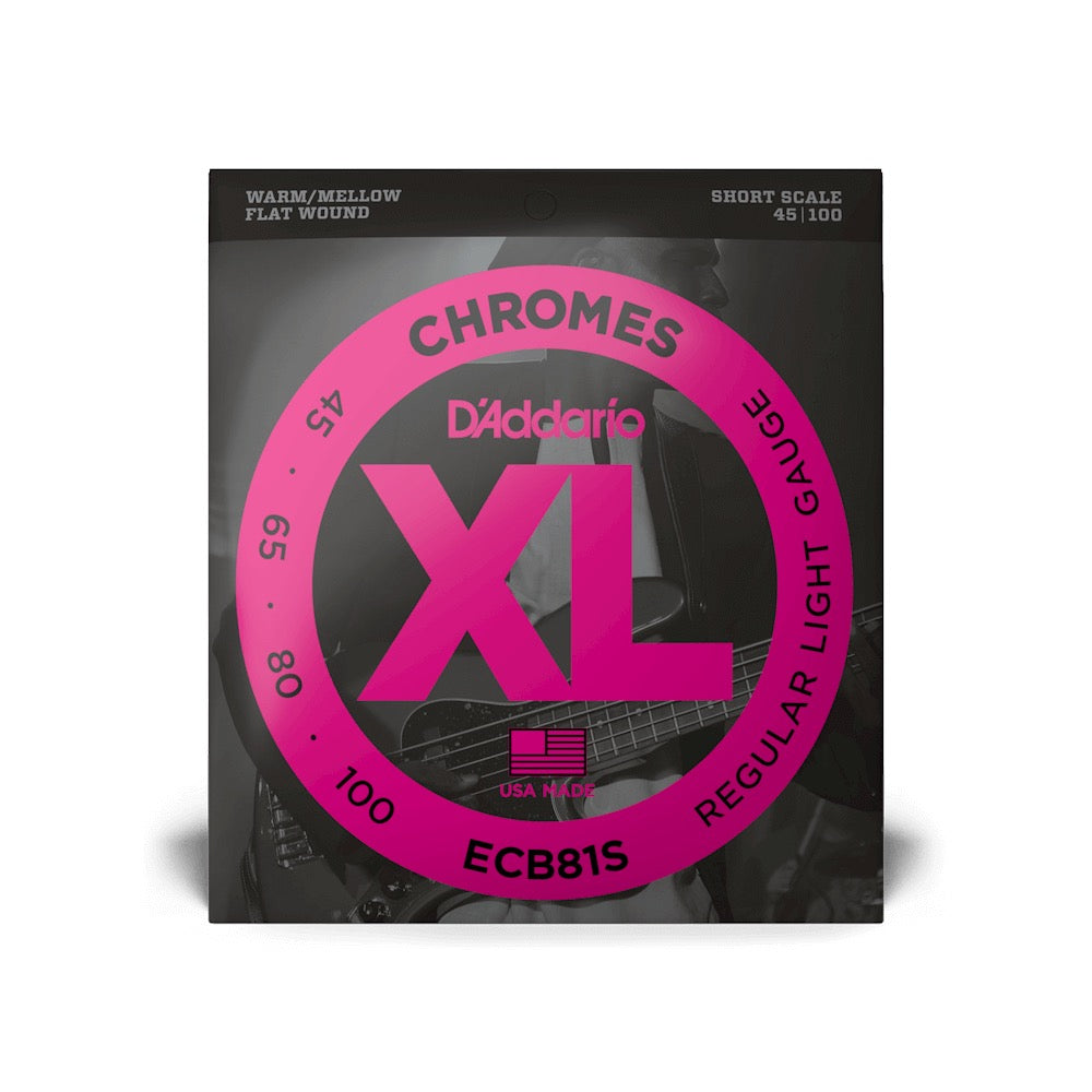 D'Addario ECB81S Short Scale Chromes Flat Wound Electric Bass Strings Regular Light 45-100