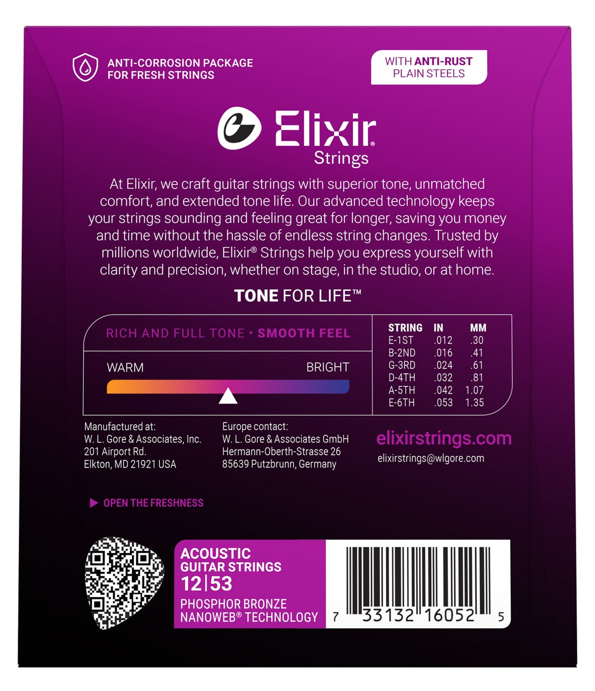 Elixir Strings 16052 Nanoweb Phosphor Bronze Acoustic Guitar Strings - .012-.053 Light