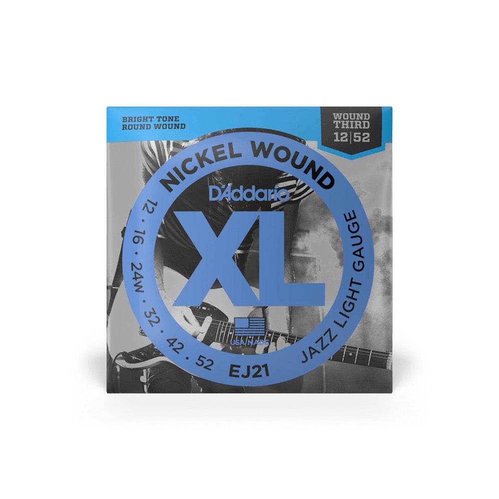 D'Addario EJ21 XL Nickel Wound Electric Guitar Strings - .012-.052 Jazz Medium Wound 3rd