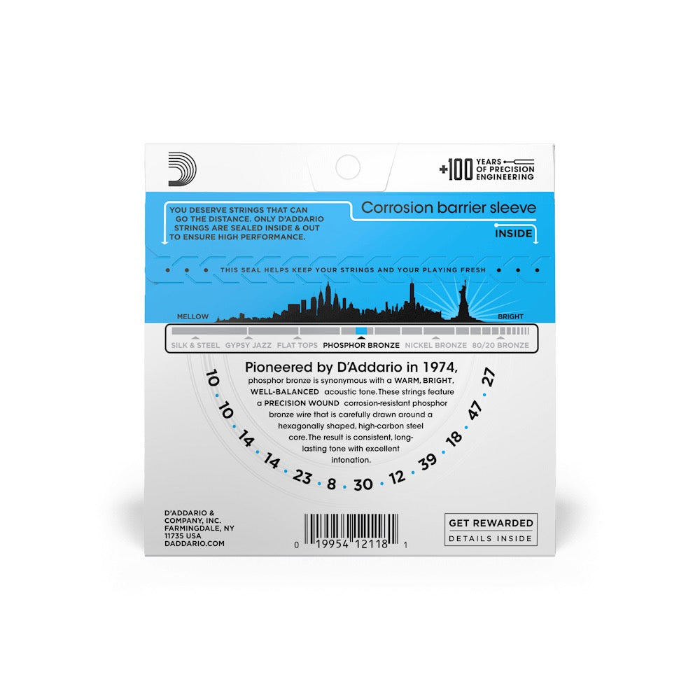 D'Addario EJ38 Phosphor Bronze 12-String Acoustic Guitar Strings - .010-.047 Light