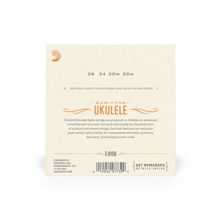 D'Addario EJ65B Baritone Ukulele Strings Clear Nylon
