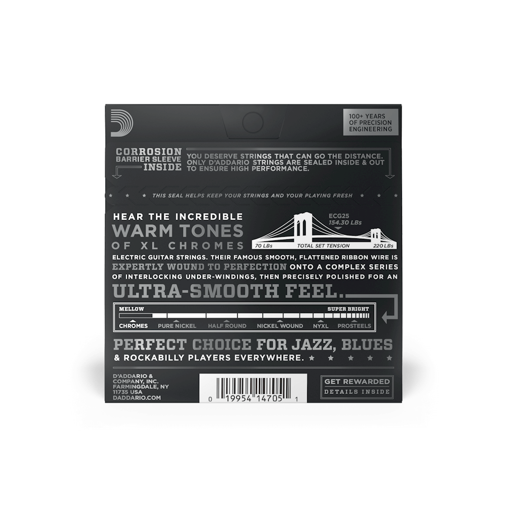 D'Addario ECG25 XL Chromes Flatwound Electric Guitar Strings - .012-.052 Light