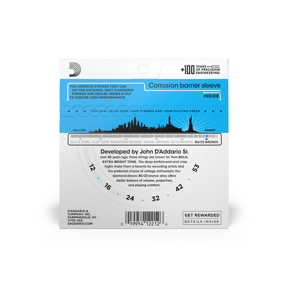 D'Addario EJ11 80/20 Bronze Acoustic Guitar Strings - .012-.053 Light