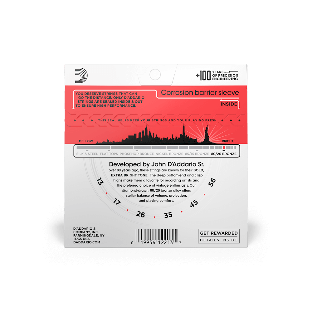 D'Addario EJ12 80/20 Bronze Acoustic Guitar Strings - .013-.056 Medium