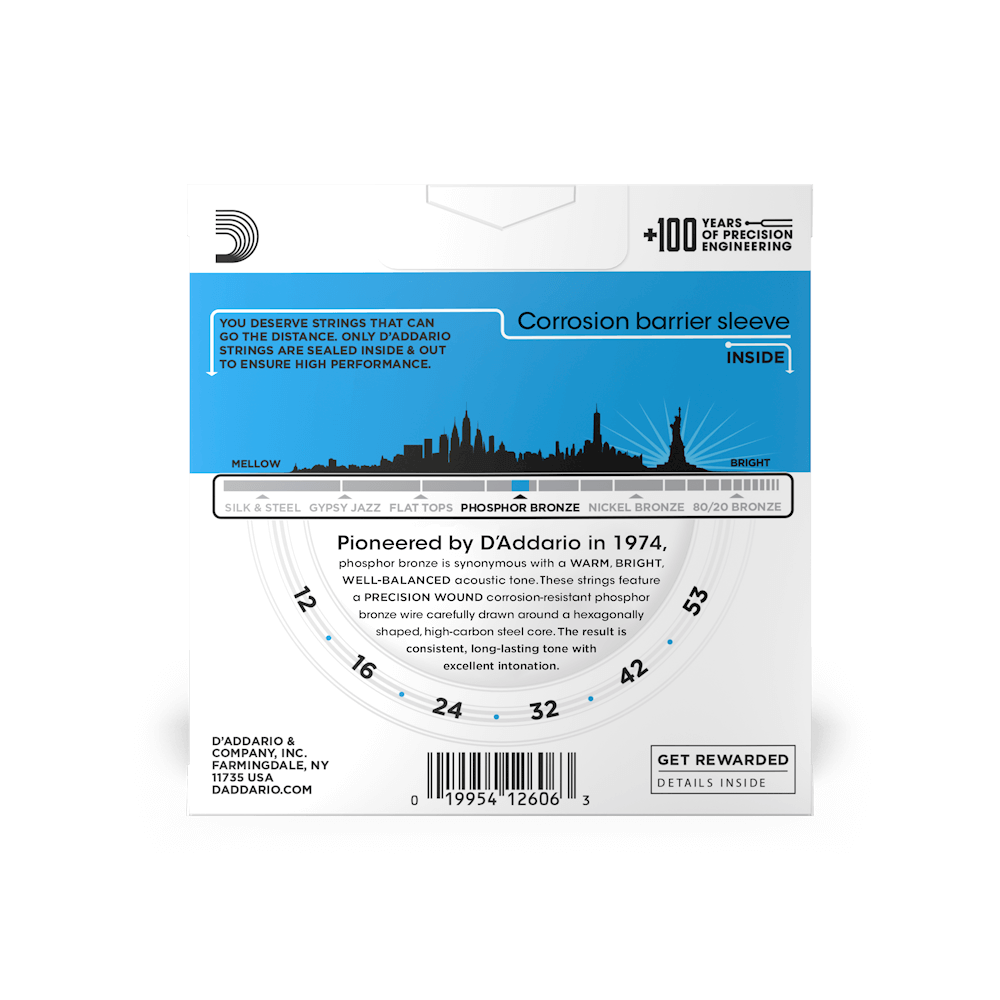 D'Addario EJ16 Phosphor Bronze Acoustic Guitar Strings - .012-.053 Light (3-Pack)