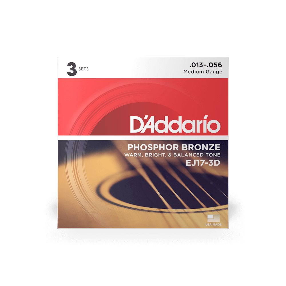 D'Addario EJ17 Phosphor Bronze Acoustic Guitar Strings - .013-.056 Medium (3-Pack)