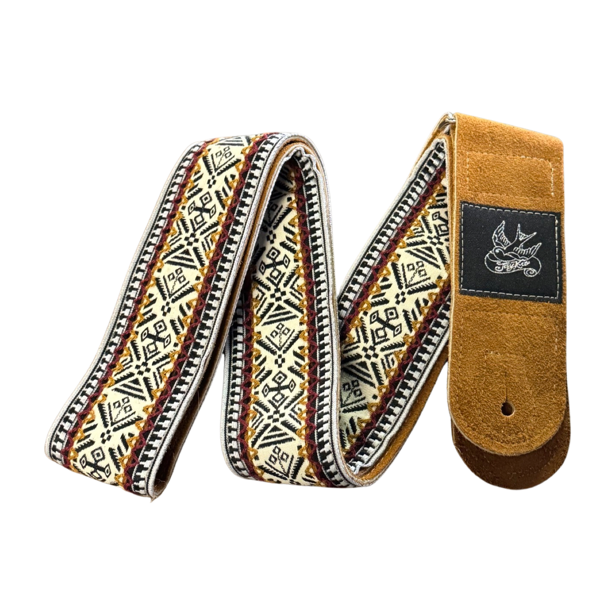 Jaykco White, Brown, and Black - Woven Suede Guitar Strap