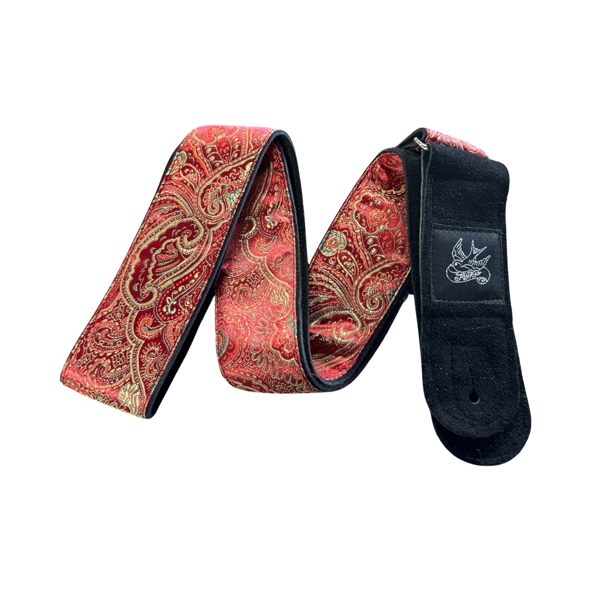 Jaykco Red and Gold Paisley - Woven Suede Guitar Strap