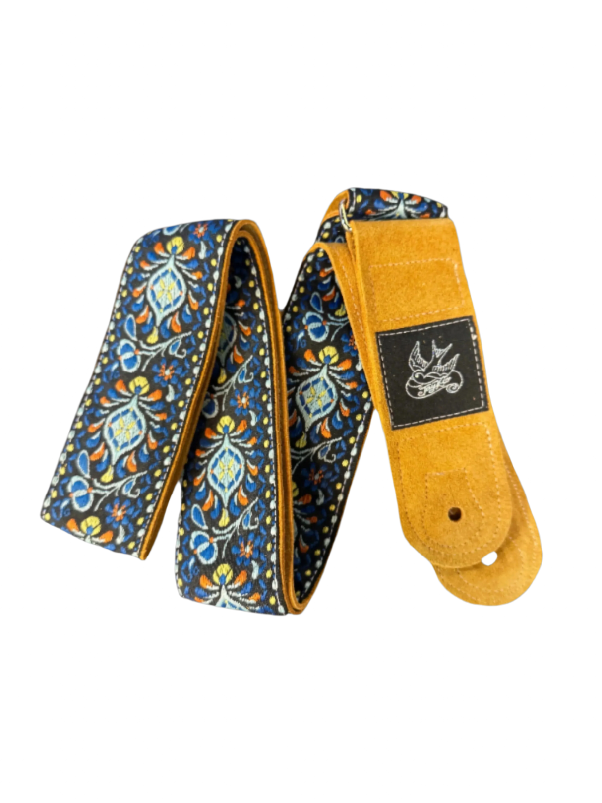 Jaykco Toasty Blue Flower - Woven Suede Guitar Strap