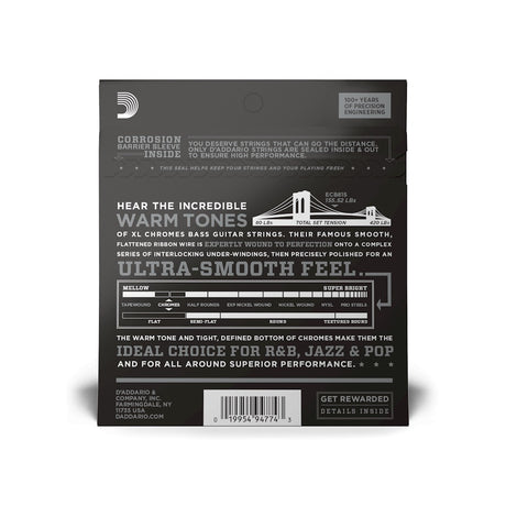 D'Addario ECB81S Short Scale Chromes Flat Wound Electric Bass Strings Regular Light 45-100