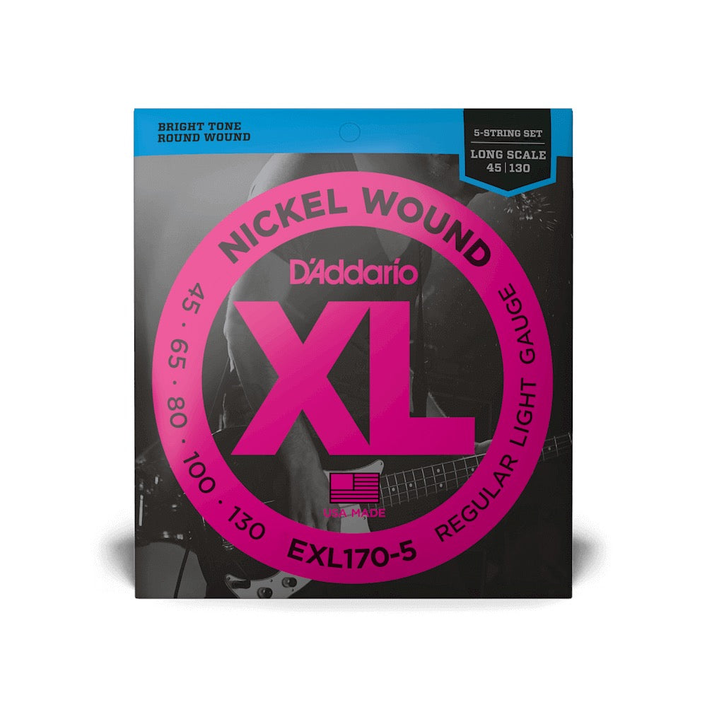 D'Addario EXL170-5 Light, 5-String Nickel Wound Bass Strings, 45-130