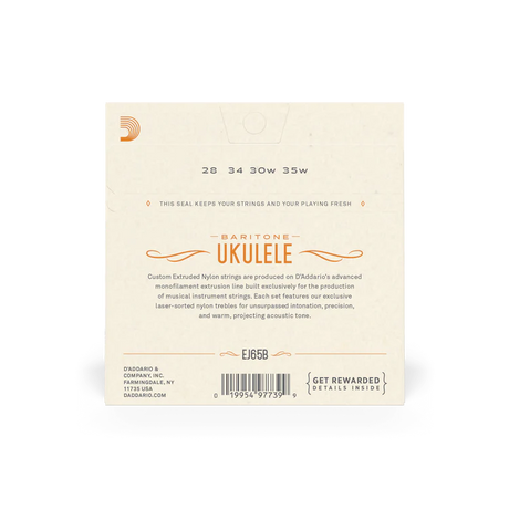 D'Addario EJ65B Baritone Ukulele Strings Clear Nylon